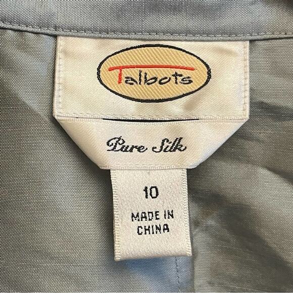 Talbots M 100% silk blazer metallic blue business casual - Picture 4 of 8